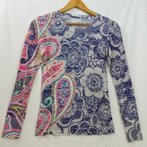 Whimsy Rose Baby Waffle Knit Long Sleeve T Shirt Women's Size XS Bright Colorful